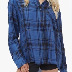 Navy And Black Plaid Button up